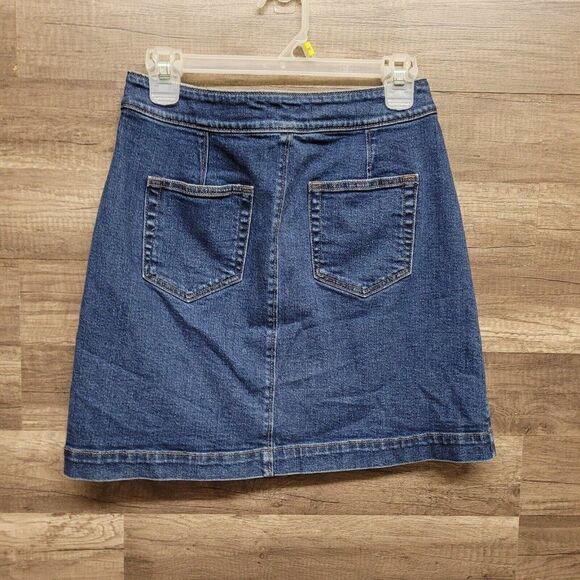 Loft Jean Mini Skirt Size 0 Womens Blue Denim Button Front High Rise Medium Wash - Picture 4 of 14